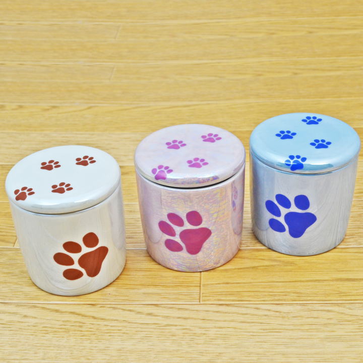 画像1: ペット用骨壺　ミニ骨壺　２寸「肉球」3色から選べる　光沢有るラスター加工