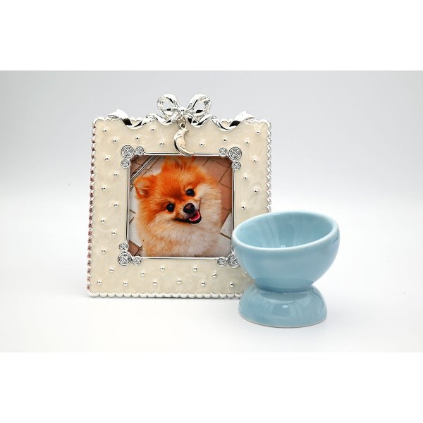 画像5: ペット用仏具セット　フードボール型のお供え入れ又は水入れ（写真て付き）　有田焼（ご供養品計２点）ピンク/ブルー/ホワイト (5)